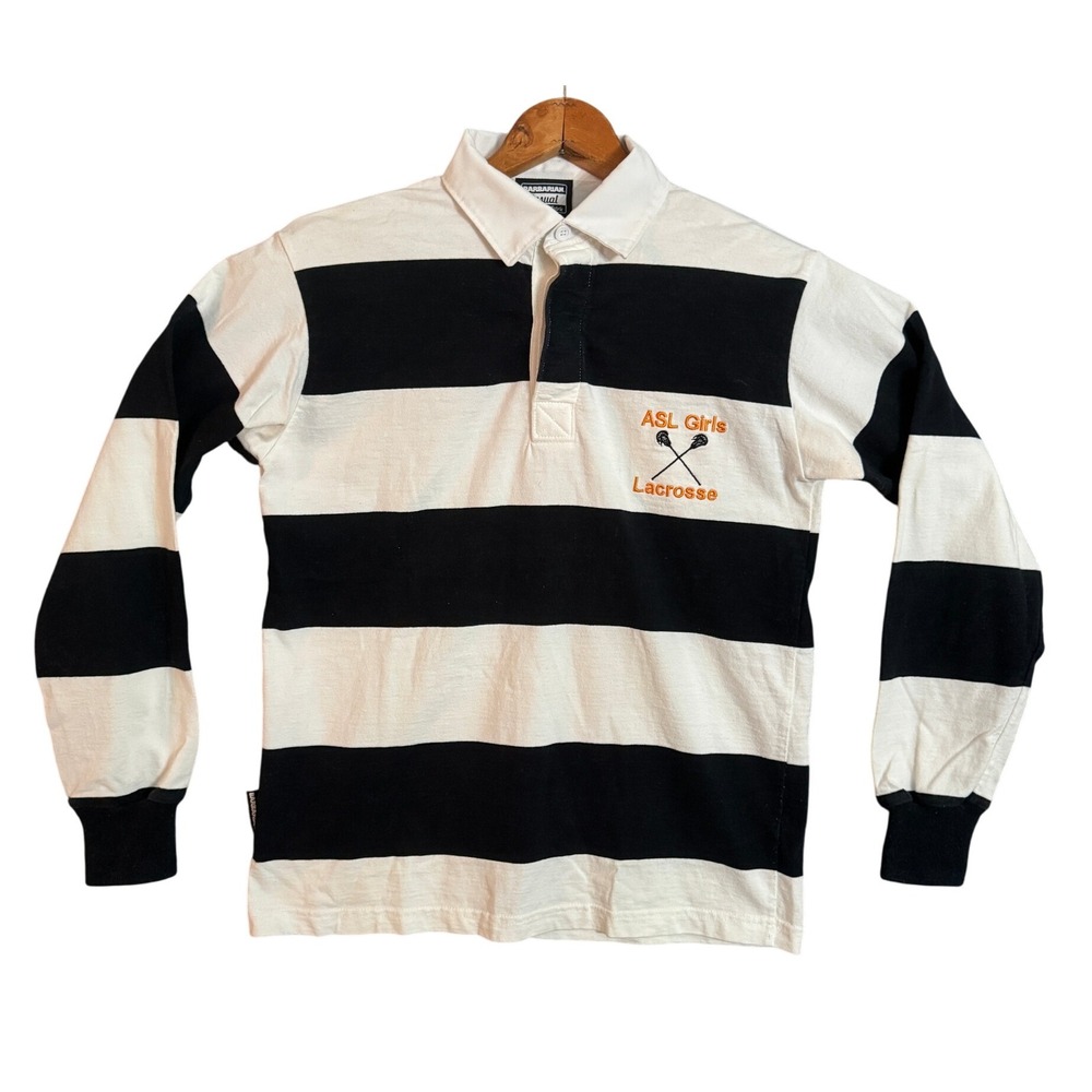 Vintage Barbarian Rugby Shirt Girls ASL Lacrosse Striped Long Sleeve Size S